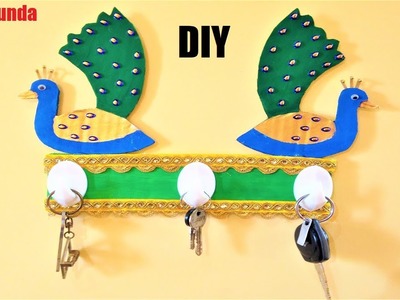 Peacock key holder making craft ideas with cardboard | diy | best out of waste | west mathi best