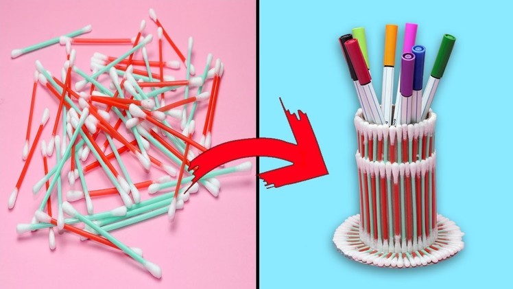 Toilet Roll Pen Stand With Cotton Bud - Very Easy DIY Craft Idea.