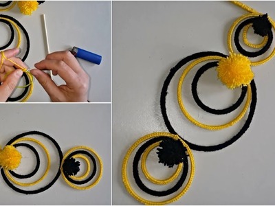 Wall Hanging Craft Idea using Woolen and Plastic | Crochet Wall Hanging | DIY Room Decor Idea