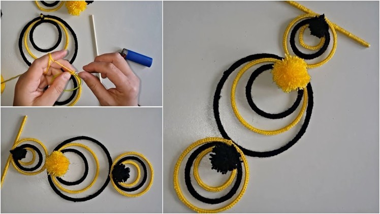 Wall Hanging Craft Idea using Woolen and Plastic | Crochet Wall Hanging | DIY Room Decor Idea