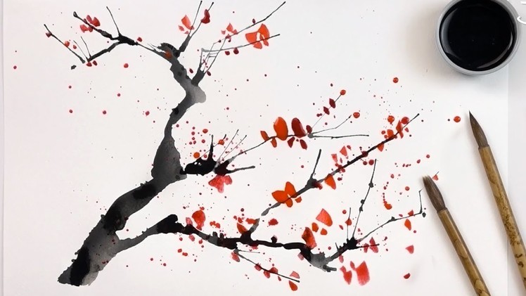 2 Hacks, How to  Paint Cherry Trees Using a Straw and Cotton Swabs Painting Technique for Beginners