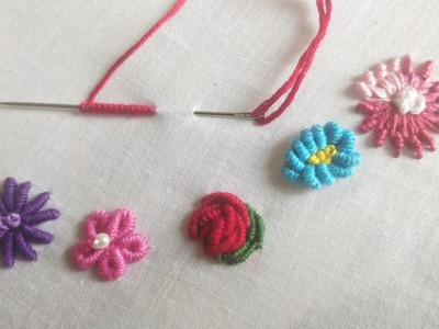 5 Easy Bullion Knot Stitch Flowers (Hand Embroidery Work)