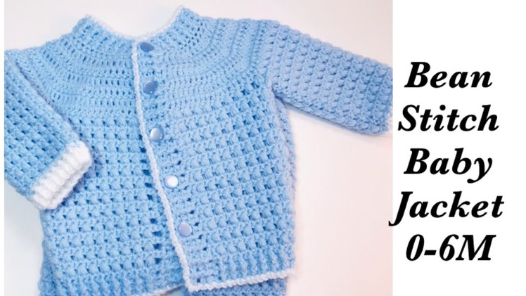 Baby Boy Set: How to crochet newborn bean stitch jacket - Left Handed 0-6M Crochet for Baby #171