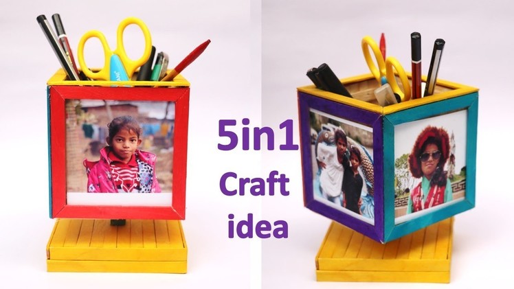 DIY photo frame and pen stand making with ice cream stick #new craft idea || raj easy craft