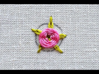 Flower embroidery tutorial: woven rose with chain stitch leaves