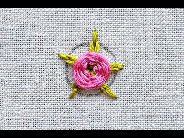 Flower embroidery tutorial: woven rose with chain stitch leaves