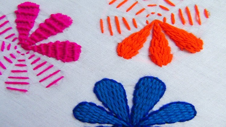 Hand Embroidery, 3 Different Flower Stitch, Same Flower Varieties Stitch