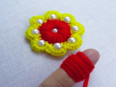 Hand Embroidery Amazing Trick, Easy Flower Embroidery Trick with Finger, Woolen Flower