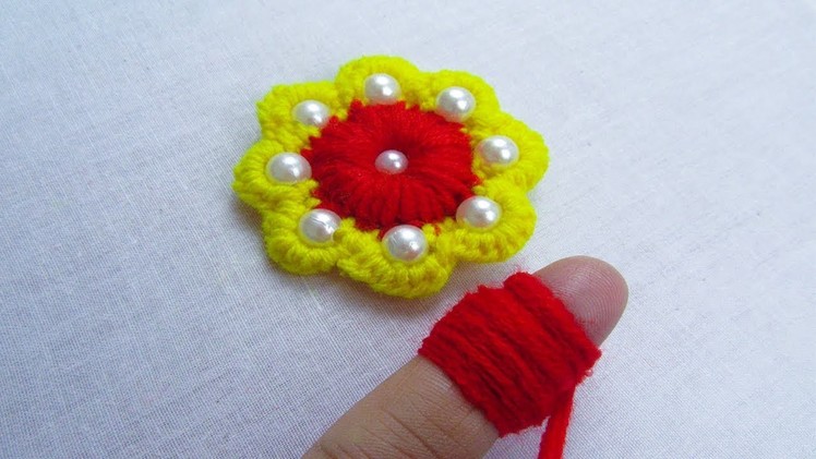 Hand Embroidery Amazing Trick, Easy Flower Embroidery Trick with Finger, Woolen Flower