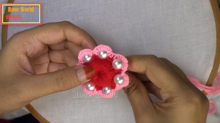 Hand Embroidery Amazing Trick, #super Easy Flower Embroidery Trick, Woolen Flower with pearls