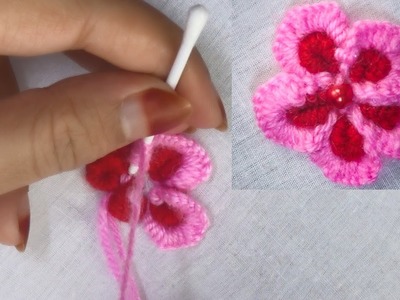 Hand embroidery amazing tricks with cotton bud, #super easy wool yarn flower making tutorial