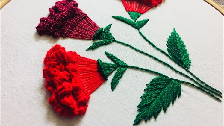Hand embroidery carnation flower design by nakshi design art