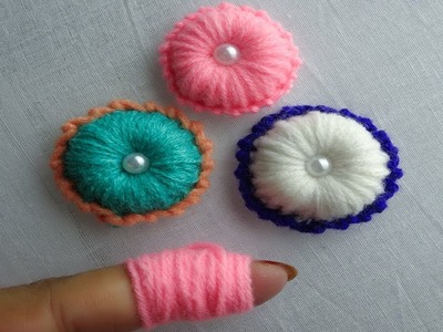 Hand Embroidery making button flower with wool yarn