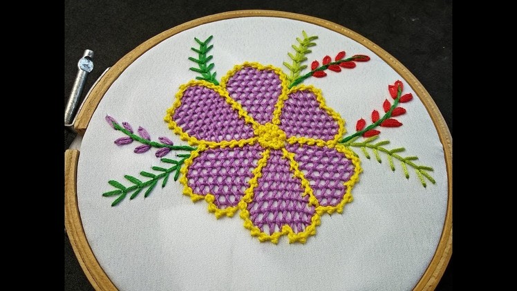 Hand Embroidery - Net Stitch Embroidery | Net Stitch Embroidery Step By Step | Net Stitch Design