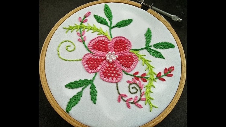Hand Embroidery | Net Stitch Embroidery | Buttonhole Stitch Flower | Fantasy Flower Stitch