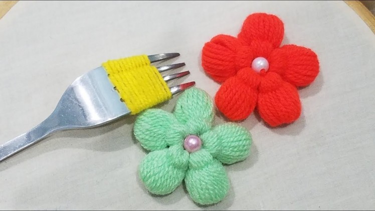 Hand Embroidery:Wow Amazing #Sewing Hack Trick Making Fluffy flower With Fork,Easy Flower Trick