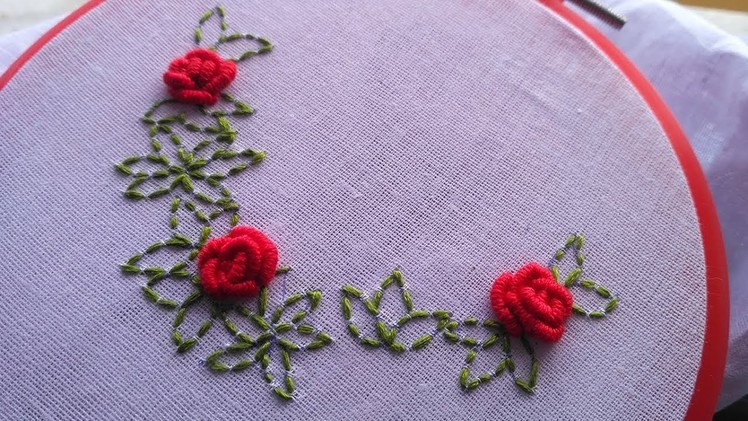বুলিয়ান নট দিয়ে গোলাপ ফুল || Rose flower with bullion knot || How to make rose in embroidery
