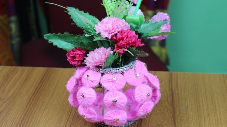 Amazing!!Flower Vase Using Woolen - How to make flower vase - Best out of waste - Woolen Craft ideas