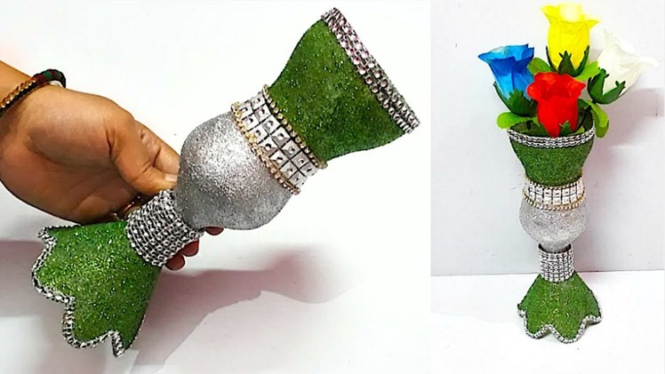 DIY Flower vase from plastic bottle & glitter powder  |Best out of waste Flower vase.flowerpot