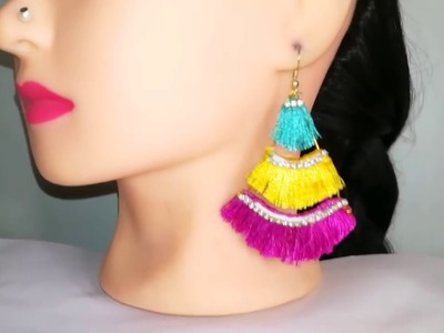 Silk thread stepped earrings making with unique style