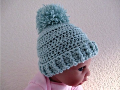 Crochet Baby hat Newborn 0-3 months beanie Baby pom pom hat - Designed by Happy Crochet club