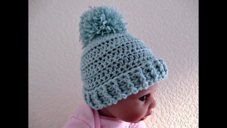 Crochet Baby hat Newborn 0-3 months beanie Baby pom pom hat - Designed by Happy Crochet club