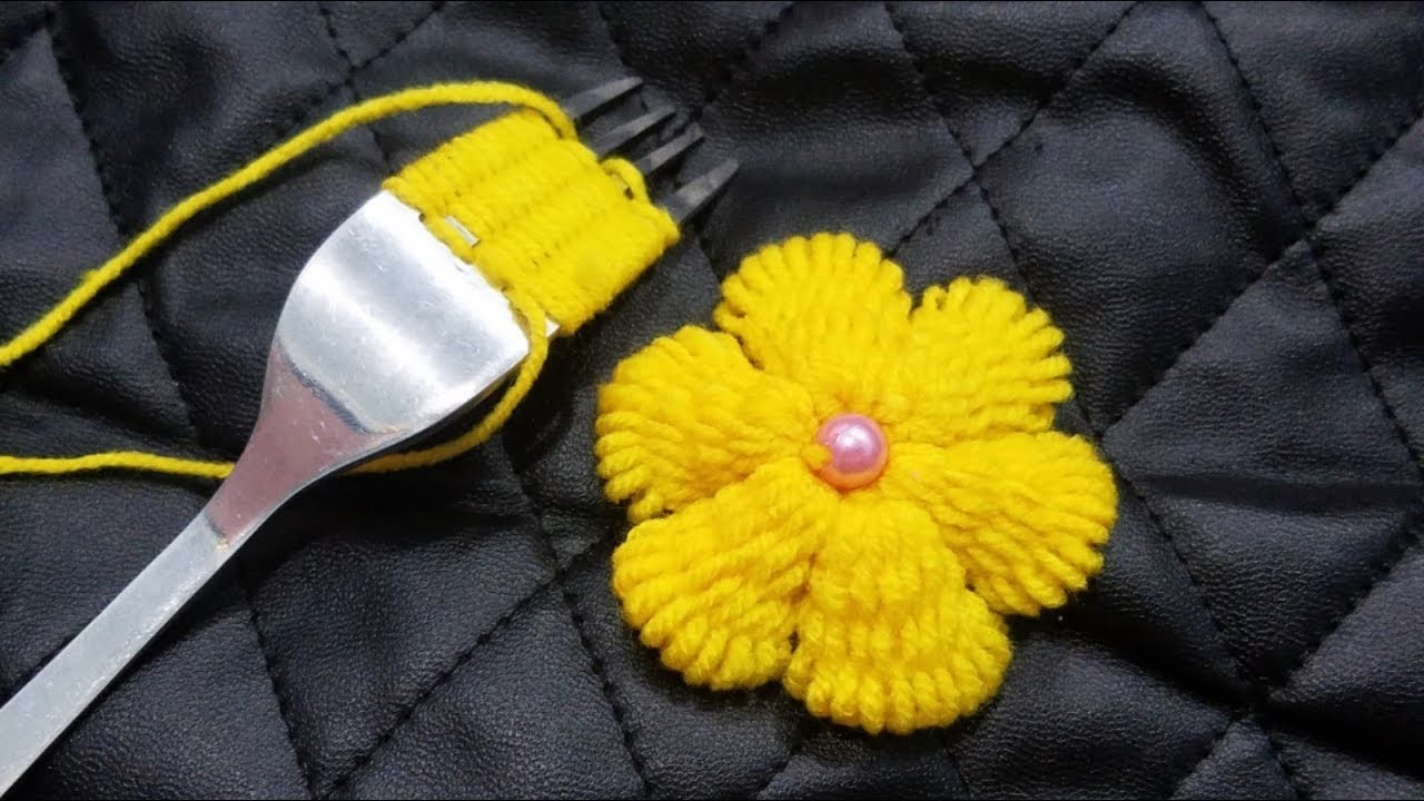 Hand embroidery Amazing Trick,Wow Easy Yellow Flower Embroidery Trick With Fork,Sewing Hack