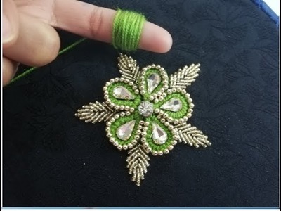 Hand embroidery:easy amazing trick wool flower with beads making finger design