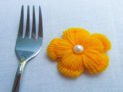 Hand Embroidery, Easy flower embroidery trick with fork, Woolen flower