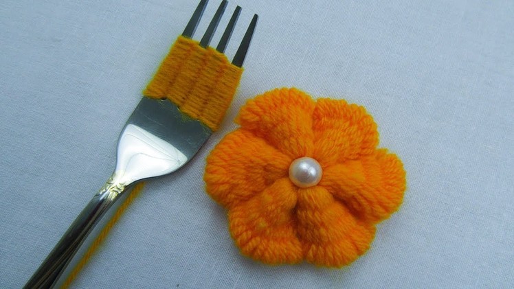 Hand Embroidery, Wool Flower Embroidery Trick with Fork, Easy Trick, Sewing Hack,Crafts & Embroidery