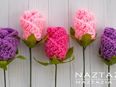 How to Crochet Simple Origami Rose Flower - Easy Trick by Naztazia