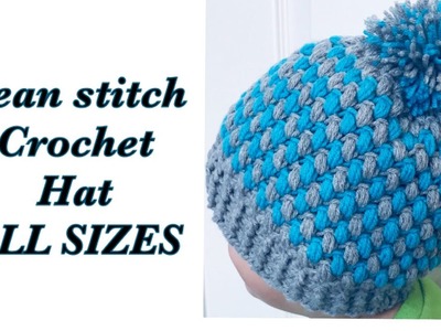LEFT Bean stitch crochet beanie winter hat | two colors for boys. girls 8-10 years & ALL SIZES #173
