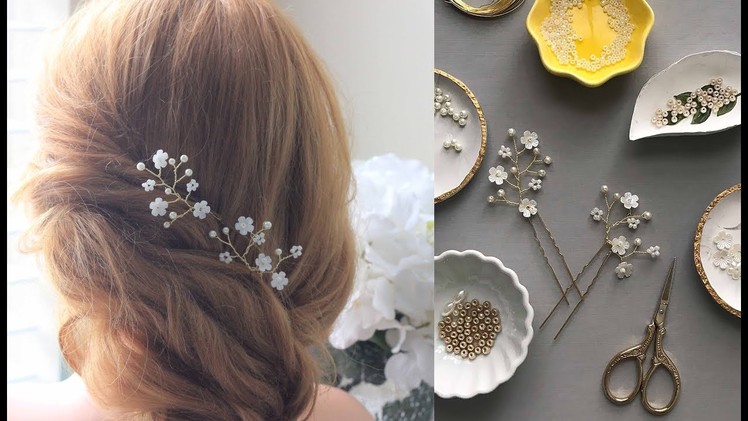 Easy TUTORIAL Hair Spray with Beads and Tiny Flowers - Hair Pins Accessory DIY