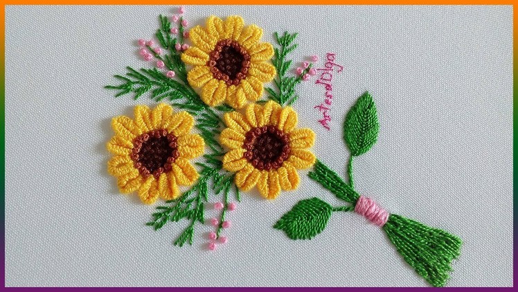 Hand Embroidery: Buttonhole Bar Sunflowers | Bordado a Mano: Girasoles en Puntada Barra de Ojal
