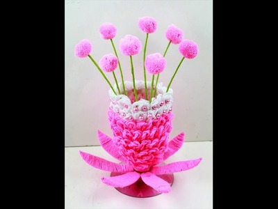 How to make Flower Vase with Wool | plastic bottle flower vase