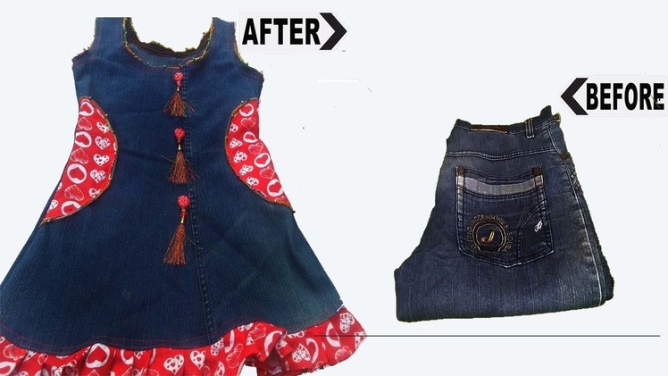 Quick Transformation Old Jeans Into Cute Baby Frock