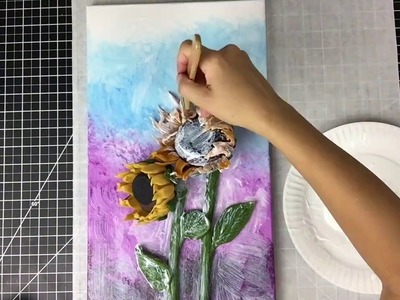 Sunflower Air Dry Clay Art On Canvas | Kids Art class #3