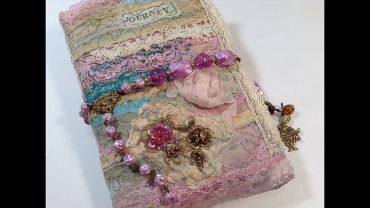 Fabric Collage Covered Junk Journals with Vintage Necklace Jewelry Closures
