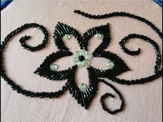 Hand embroidery with beads beautiful flower