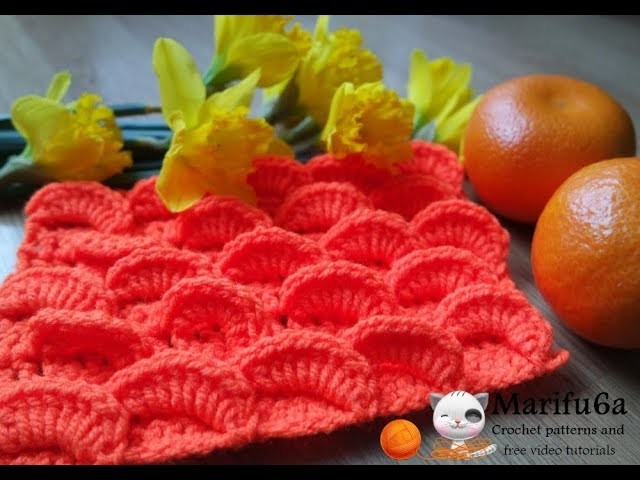 How to crochet orange 3D blanket afghan or scarf free pattern tutorial by marifu6a