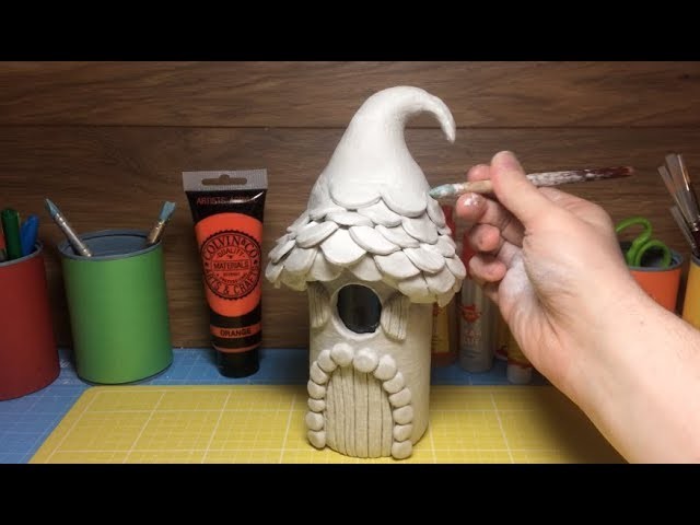 How To Make a Paper Clay Fantasy Elf House, toadstool, Fairy Mushroom House