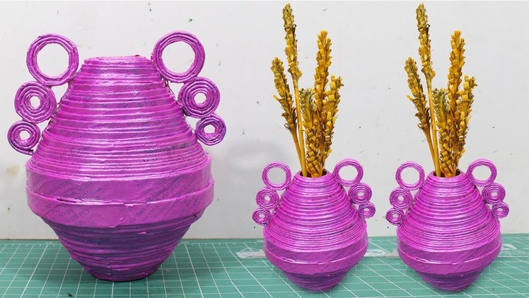 How to make flower vase with newspaper at home | Newspaper flower vase