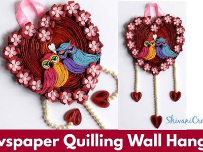 Newspaper Quilling Wall Hanging. DIY Valentine's Day Showpiece. Quilled Owl. Newspaper Heart