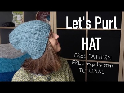 FREE TUTORIAL for beginners ❤︎ step by step easy ❤︎ Lets Purl Hat Chunky Bulky❤︎ knitting ILove