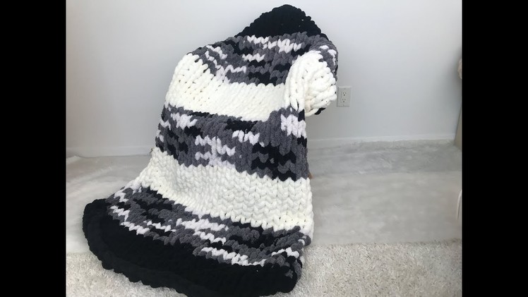 HOW TO HAND KNIT A CHUNKY CHENILLE MIXED COLOR BLANKET
