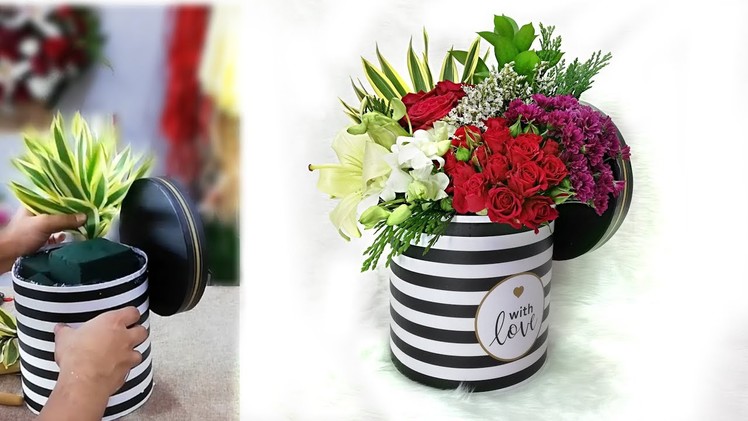 How to make box flower arrangements || box gift bouquet || Flower bouquet in box