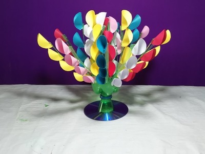 Make Beautiful paper flower || Empty plastic bottle vase making crafte-Water bottle Recycle flower