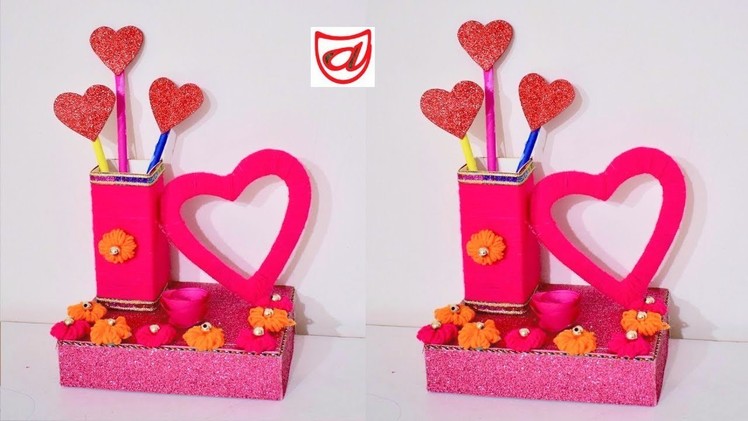 Best Out of Waste Valentines Day Pen Stand Crafts Idea
