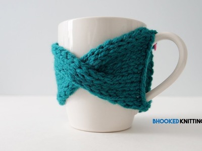 "Bow Tie" Cable Knit Mug Cozy Left Handed