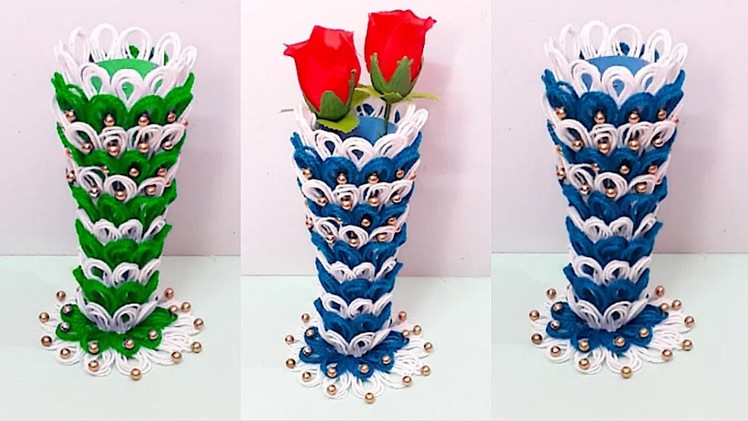 DIY flower vase with paper at home |paper Flower vase making idea. 